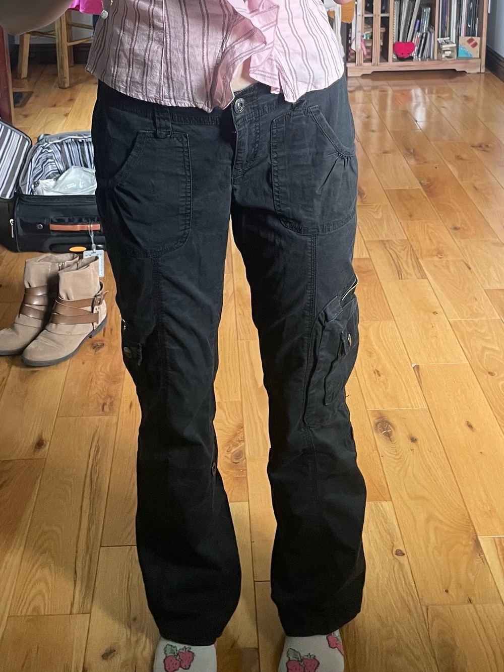 Black Cargo Utility Bootcut Pants Y2K